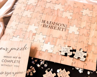 Wedding Guest Book Alternative | Personalised Puzzle Guestbook, Custom Jigsaw Puzzle Guestbook, Rustic Wedding Table Décor, Modern Guestbook