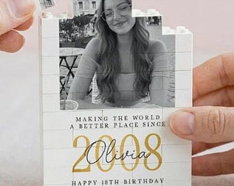 Personalised 18th Birthday Gift for Best Friend, Photo Building Block Keepsake, Unique Coming Of Age