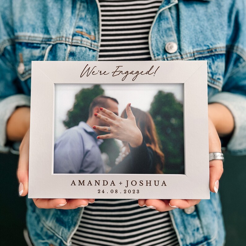 First Christmas Engaged, Engagement Gifts For Couples, Engaged Couple Gift, Personalised Photo Frame, Christmas Gift for Him Her, Engraved image 1