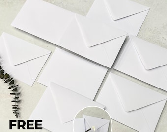 Sobres blancos de algodón C6, 5x7 o C5, sobres blancos de lujo para invitaciones de boda, sobres A6 y A5 para guardar la fecha o RSVP, pegatinas de aluminio gratis.