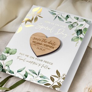 Save the Date Magnet Cards | Foil Wedding Invitations, Rustic Magnet Heart, Personalised Greenery Invites, Custom Floral Save the Dates image 5