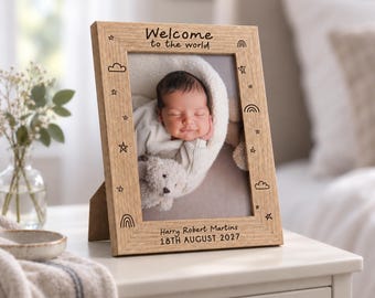 Personalised New Baby Photo Frame, Newborn Gift For Parents, Baby Announcement Keepsake, First Christmas Gift For Grandparents