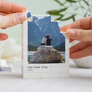 Travel Memory Gift, Personalised Road Trip Photo Block, Adventure Couple Keepsake, Holiday Photo Gift, Custom Wanderlust Memory Present image 1
