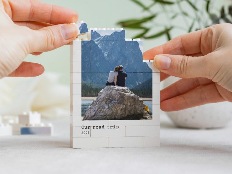 Travel Memory Gift, Personalised Road Trip Photo Block, Adventure Couple Keepsake, Holiday Photo Gift, Custom Wanderlust Memory Present image 1