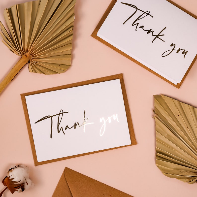 Personalised GOLD FOIL Wedding Thank you Cards Envelope Bridesmaids Gifts Multi Pack Bridal Shower Anniversary Wedding Note Card
