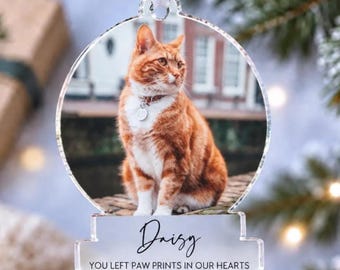Personalised Pet Photo Memorial Christmas Ornament, Custom Photo Cat Memorial Decoration, Loss of Pet Remembrance Gift, Acrylic Keepsake
