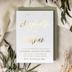 Foil Wedding Invitation | Gold Foil Wedding Invite Suite | Personalised Minimalist Wedding Stationery | Modern Invitation set "Bali"