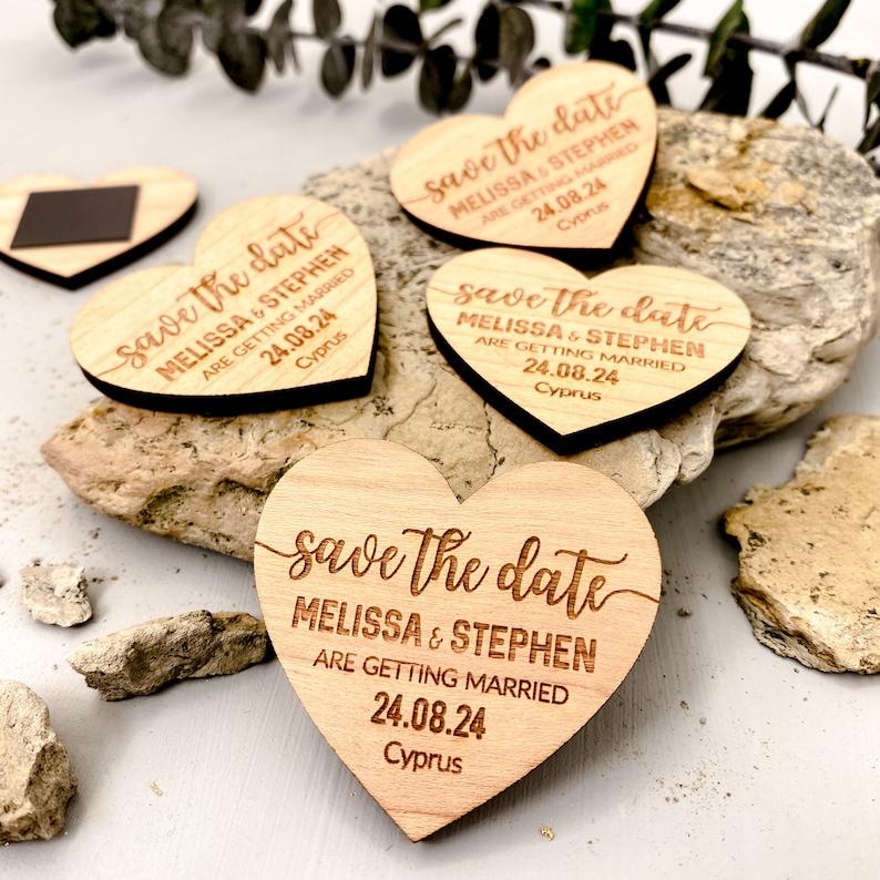 Wedding Save the Dates Magnet Cards, Rustic Wooden Save the Date, Personalised Save the Evening, Wedding Invite with FREE Envelope, Floral image 9