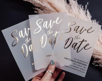 Foil Save the Date Vellum Cards, Foiled Vellum Save the Dates, Luxury Wedding Invitation (Gold, Rose Gold, Silver Foil)  &quot;Dubai&quot;
