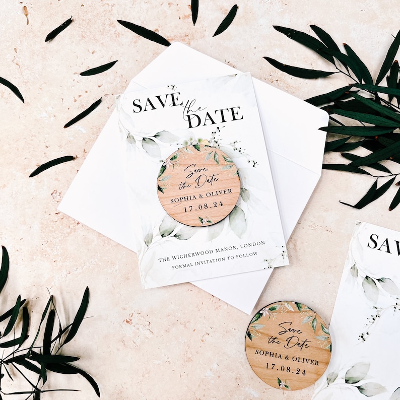 Save the Date Magnet with Cards Greenery Save the Date Wedding Magnets Wood Save the Date or Evening Invitation Custom Rustic Invites image 3