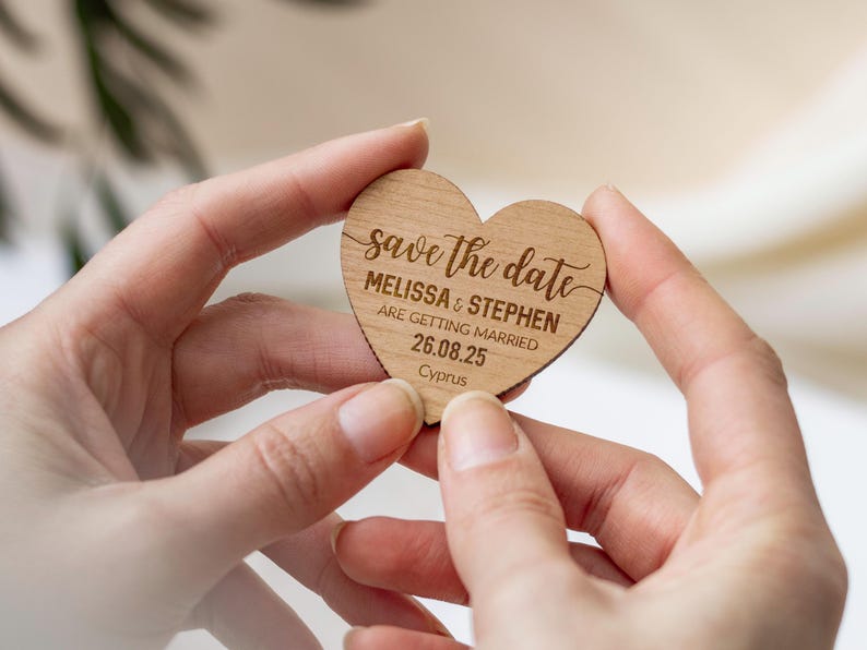 Save The Date Magnet, Wedding Invitations, Rustic Fall Winter Save The Dates Cards Heart, Custom Wooden Boho Wedding Invites, Elegant image 7