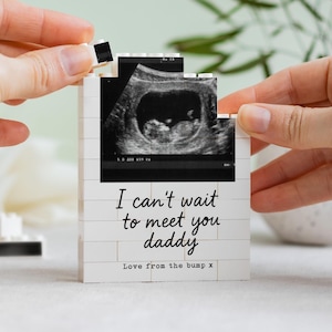New Daddy Gift From Bump, Personalised Baby Scan Photo Block, Dad To Be Present, Pregnancy Reveal Keepsake For Him, Expecting Father Gift