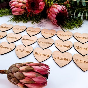 Engraved Hearts Table Place Names Table Settings Wedding Favours Rustic Wedding Decor Party Wedding Guest Name Light Or Dark Wooden Heart