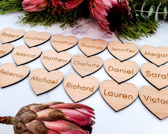 Personalised Wedding Favor, Wedding Place Names, Wooden Heart Place Setting, Wood Place Name, Wedding Table Decor, Rustic Wedding Seating