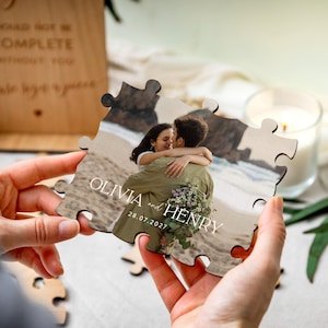 Libro de firmas alternativo para bodas / Libro de firmas tipo puzzle, regalo de boda personalizado para la pareja, recuerdo de boda rústico. imagen 4