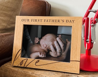 First Father's Day Photo Frame | Personalised Ideal Father's Day Gift For Dad | New Dad, Birthdays - Custom Picture Frame