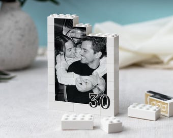 Personalised 30th Birthday Gift, Photo Building Block Keepsake, Milestone Thirtieth Birthday Memory Gift for Him or Her