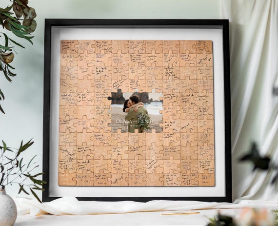 Wedding Guest Book Alternative | Puzzle Wedding Guestbook Alternative, Personalised Wedding Gift for Couple Keepsake, Rustic Wedding Decor