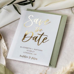 Save the Date Cards | Vellum Gold Foil Save the Dates | Minimalist Vellum Wedding Invites | Modern Invitation Suite "Bali"