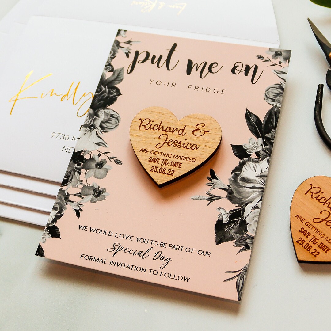 Heart Wedding Save the Date Wood Engraved Magnets by Paper Sushi