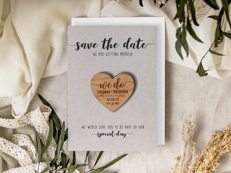 Save the Date Magnets Cards | Wedding Invitations, Rustic Magnet Invites, Custom Wood Fall Winter Invitation, Wooden Save the Dates - Kraft image 6