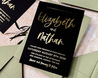 Black and Gold Wedding Invitation | Gold Foil Wedding Invite Suite | Personalised Minimalist Wedding Stationery | Modern Invitation "Bali"