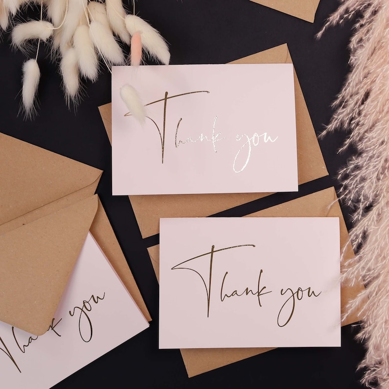 Wedding Thank You Cards Blush Pink Gold Foil Wedding Note Etsy Canada