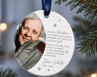 Personalised Memorial Photo Bauble, Christmas Remembrance Poem Ornament, Sympathy Gift For Loss Of A Loved One, Christmas Tree Keepsake
