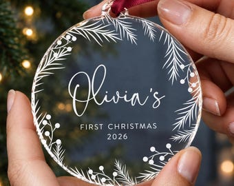 Personalised My First Christmas Bauble 2026, Baby First Christmas Tree Ornament, Newborn Christmas Keepsake Gift For New Mum And Dad