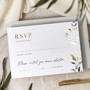 Wedding RSVP Cards Invites | Luxury Detail Card with Envelopes | Gold Foil Boho Wedding Response Card "Mayfair"