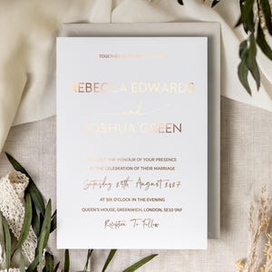 Foil Wedding Invitation, Wedding Invitations, Gold Invitation White Cards, Rose Gold Foil Wedding Invite, Minimalist Wedding Invites "Dubai"