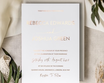 Foil Wedding Invitation, Wedding Invitations, Gold Invitation White Cards, Rose Gold Foil Wedding Invite, Minimalist Wedding Invites &quot;Dubai&quot;