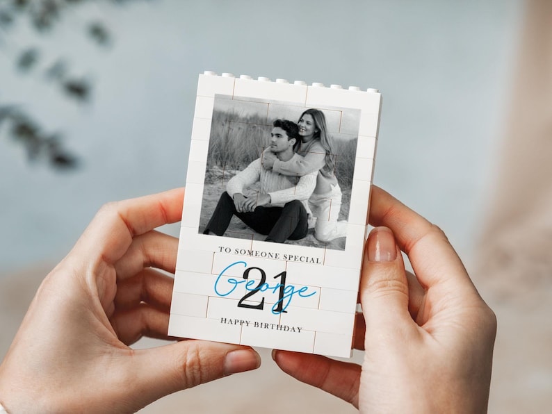 Regalo personalizzato per il 21° compleanno per lui, mattoncini da costruzione personalizzati con foto per figlio, ricordo del passaggio all'età adulta immagine 7