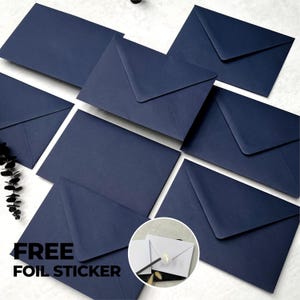Sobres azul medianoche C6 o C5, sobre azul marino para invitaciones de boda, sobres azul oscuro para guardar la fecha o RSVP A6, pegatinas de aluminio gratis