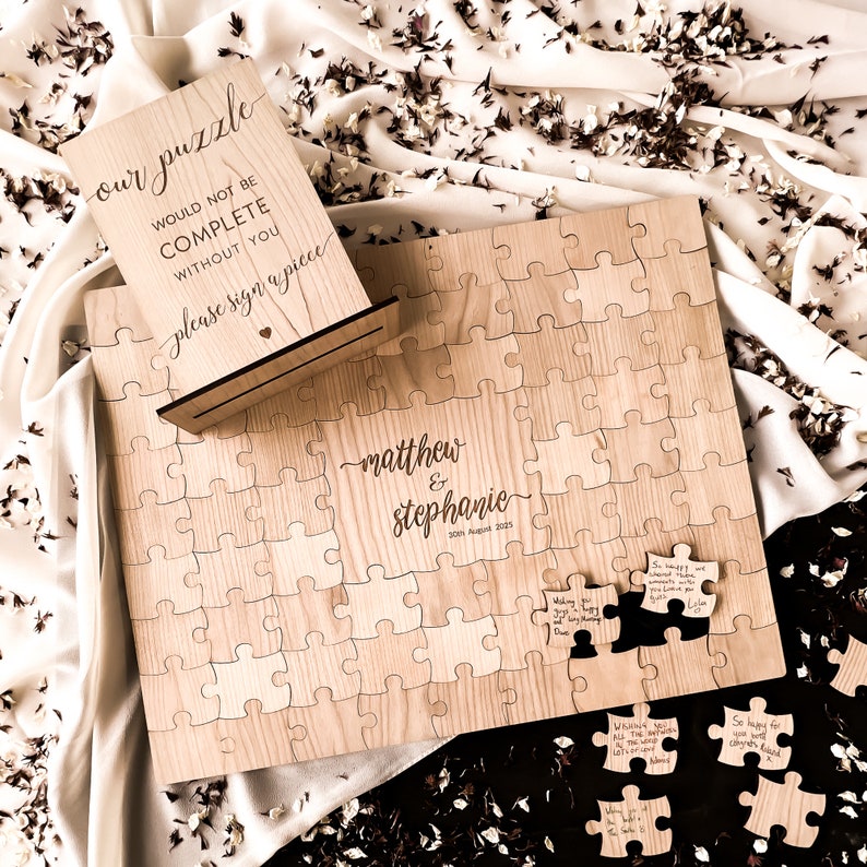 Wedding Guest Book Alternative | Puzzle Guest Book, Personalized Jigsaw Guestbook, Rustic Wedding Table Décor, Wood Guestbook, Custom Puzzle by Secret Creation Ltd