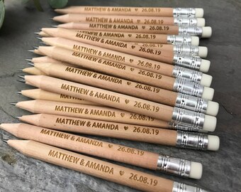 Wedding Favours Pencils | Personalised Engraved Favors | Rustic Wedding Wooden Favours Ideas Bags, Favour Boxes / Wedding Favour Tags