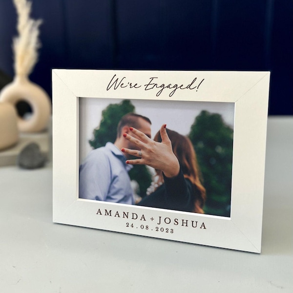 Personalized Engagement Photo Frame: Engraved Wood, Couples Gift