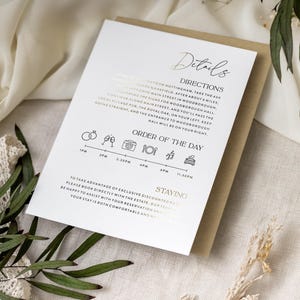 Tarjetas de información para bodas / Tarjeta de invitación para boda con lámina dorada / Tarjeta de invitación para recepción / Invitación RSVP con lámina dorada "Ibiza"