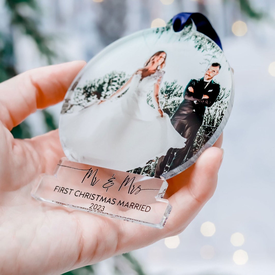 First Christmas Married Ornaments, Mr and Mrs Photo, Our First Christmas, Just Married Ornament