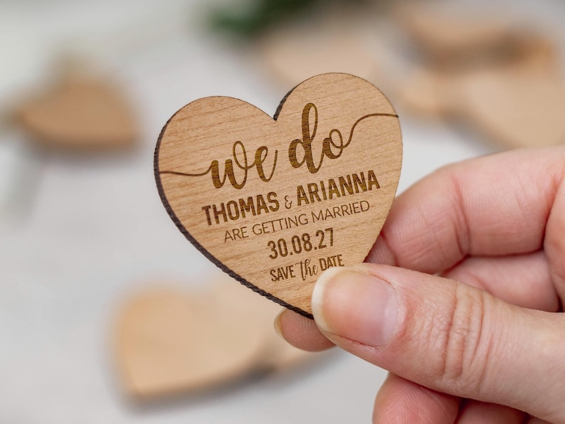 Save The Date Magnet, Wedding Invitations, Rustic Fall Winter Save The Dates Cards Heart, Custom Wooden Boho Wedding Invites, Elegant image 1