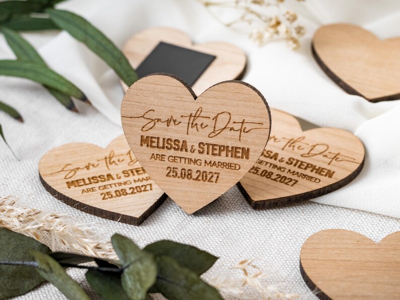 Save The Date Magnet, Wedding Invitations, Rustic Fall Winter Save The Dates Cards Heart, Custom Wooden Boho Wedding Invites, Elegant image 3