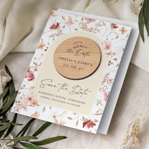 Save the Date Magnete mit Blumenkarten | Hochzeit Magnete Save our Date lädt ein | Kundenspezifische hölzerne rustikale Winter-Hochzeits-Einladungs-Ankündigung
