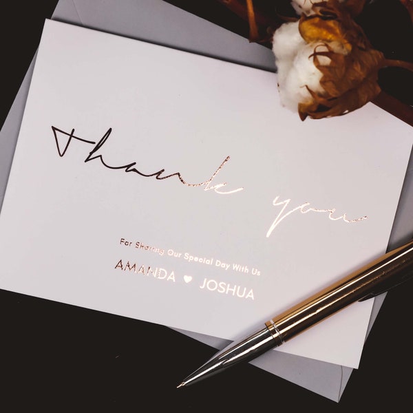 Wedding Thank you Cards, Rose Gold Foil Wedding Note Cards Multi Pack Choice + Envelope Custom Wedding Thank You Note Cards, Bridemaid Gift
