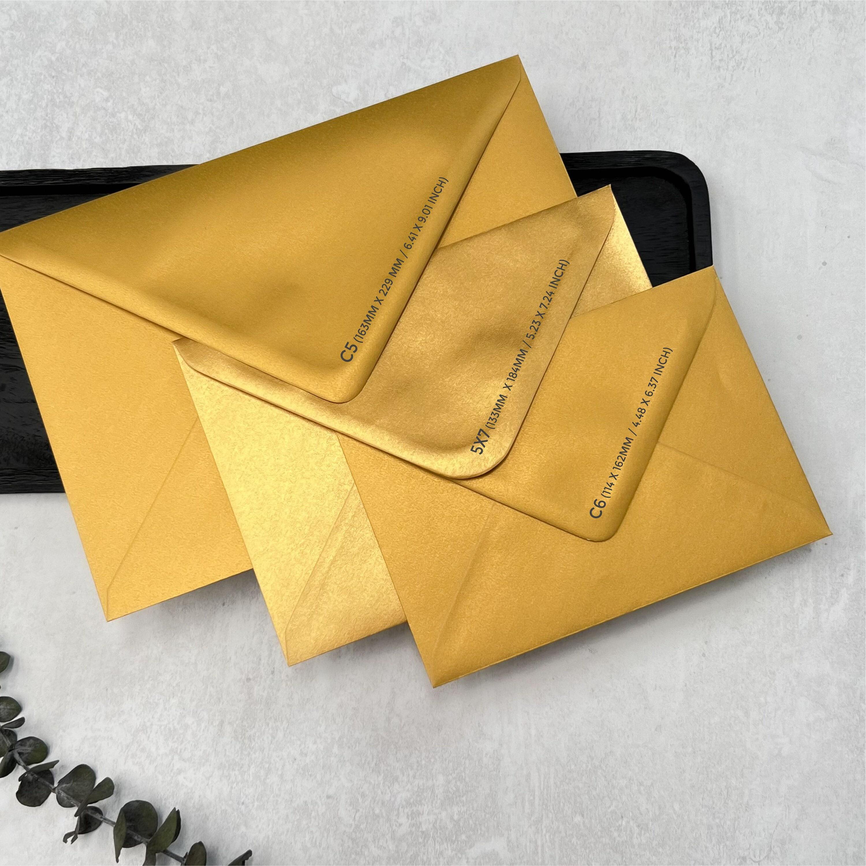 Metallic Gold Envelopes C6, 5x7 or C5, Luxury Gold Wedding Invitations ...