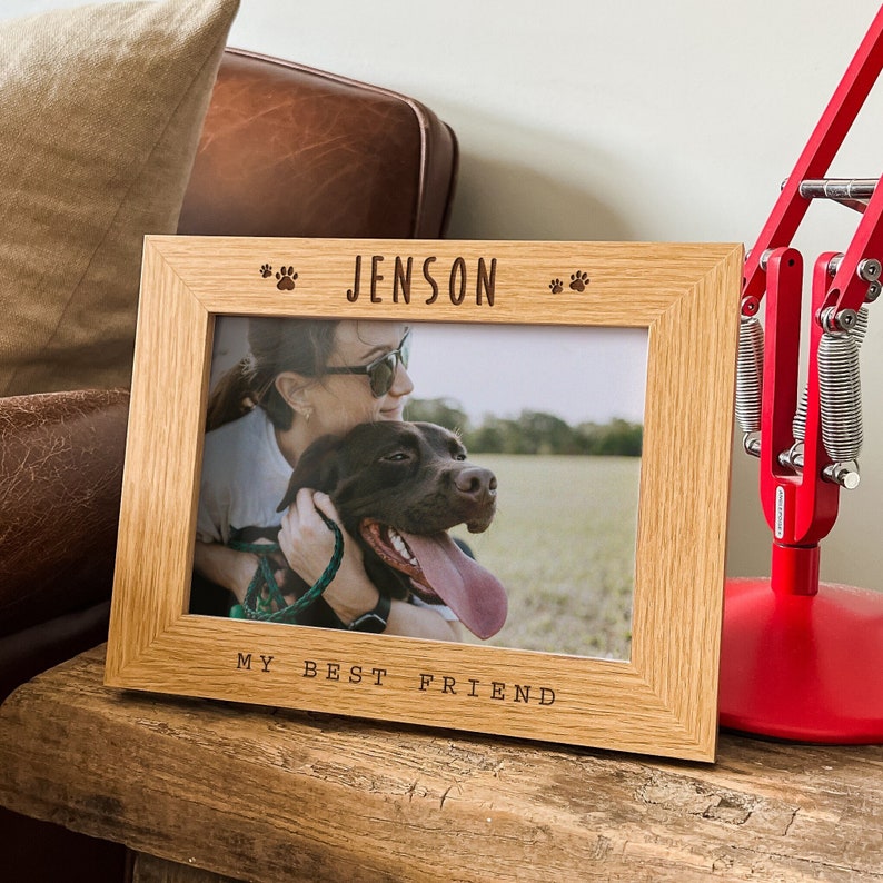 Personalised Dog Memorial Gift Photo Frame, Pet Cat Owners Dog Mom, Dog Memorial Present, Custom Text Engraved Pet Picture Frame image 1