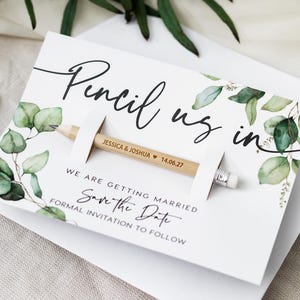 Pencil Uns In Save The Date Karten | Hochzeitseinladungen - Personalisierte rustikale botanische Magnete - Minimalistische Hochzeitseinladungen - Sparen Sie das Datum