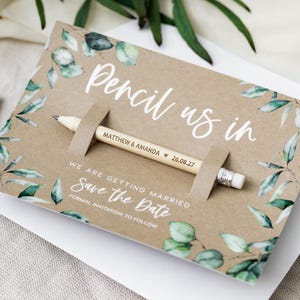 Außer dem Datum Bleistift Uns In | Save the Dates Karten | Personalisierte Hochzeitseinladungen | Botanische Magnete mit Umschlag