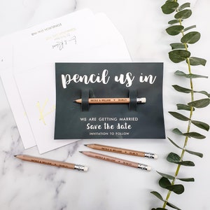 Pencil Us In Save the Date Cards Personalised Wedding Invitations Save the Dates Magnet Invites with Envelopes Rustic Minimalist image 9