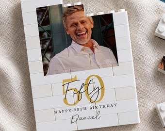 Personalised 50th Birthday Photo Gift, Present For A 50 Year Old, Christmas Gift For Him Or Her, Custom Photo Building Block Keepsake