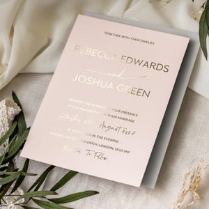 Foil Wedding Invitation - Blush Pink Card - Wedding Invitations Cards, Rustic Wedding Invite, Luxury Minimalist Script Invites "Dubai"
